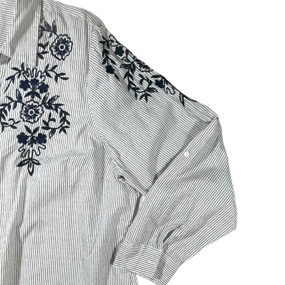 Westport 1962 Embroidered Striped Button Down Blouse Sz 3X - Picture 5 of 12